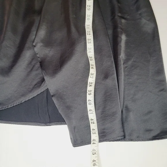 EXPRESS Slip Dress Womens Black Small Satin V-Neck Asymmetrical Midi Coctail - Picture 9 of 12